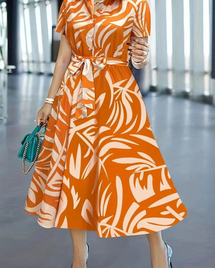 Women's Abstract Print Button Front Midi Summer Dress