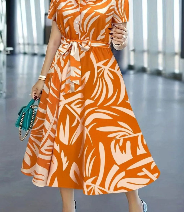 Women's Abstract Print Button Front Midi Summer Dress