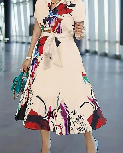 Women's Abstract Print Button Front Midi Summer Dress