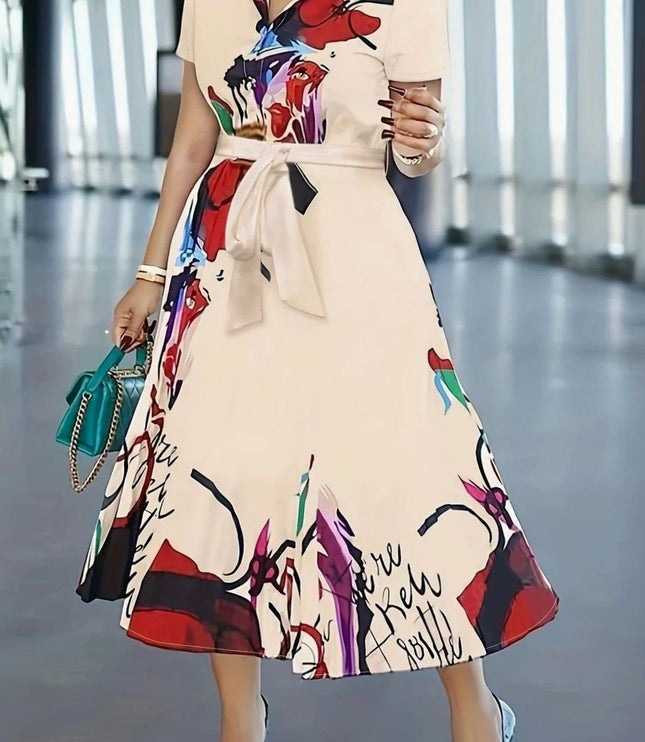 Women's Abstract Print Button Front Midi Summer Dress