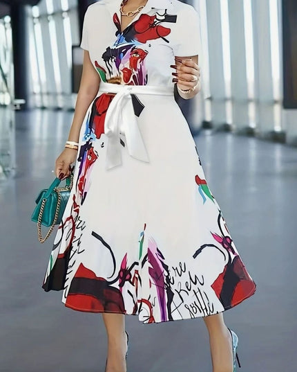 Women's Abstract Print Button Front Midi Summer Dress