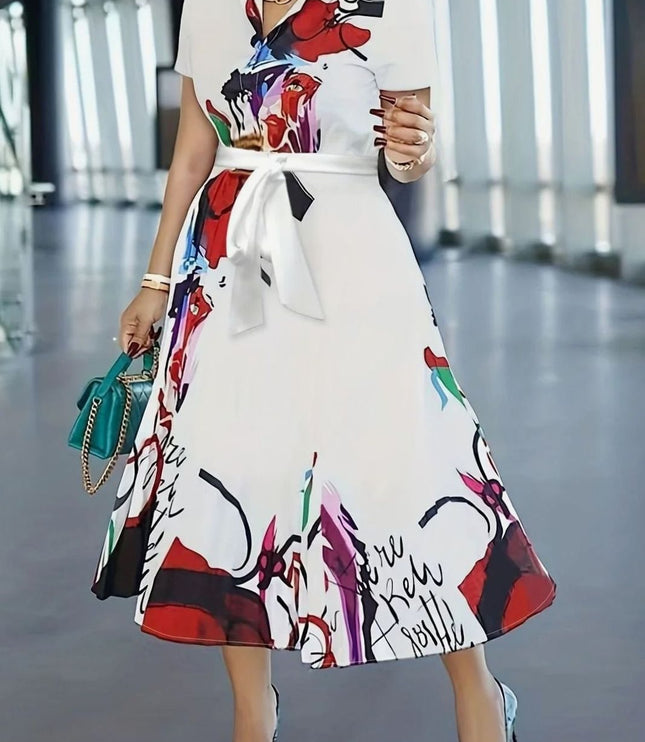 Women's Abstract Print Button Front Midi Summer Dress