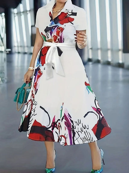 Women's Abstract Print Button Front Midi Summer Dress