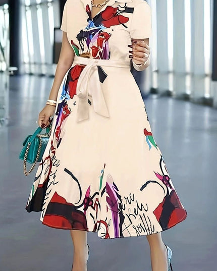Women's Abstract Print Button Front Midi Summer Dress