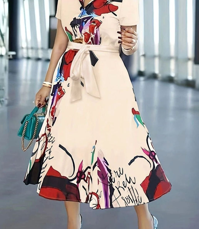 Women's Abstract Print Button Front Midi Summer Dress