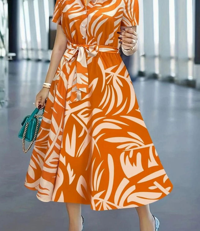 Women's Abstract Print Button Front Midi Summer Dress