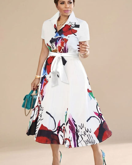 Women's Abstract Print Button Front Midi Summer Dress