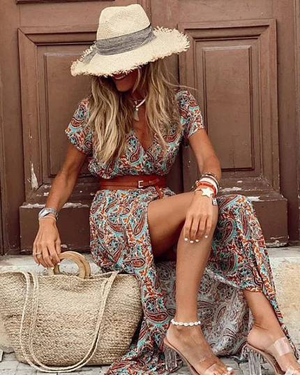 Women's Airy Flowing Boho Summer Maxi Beach Dress