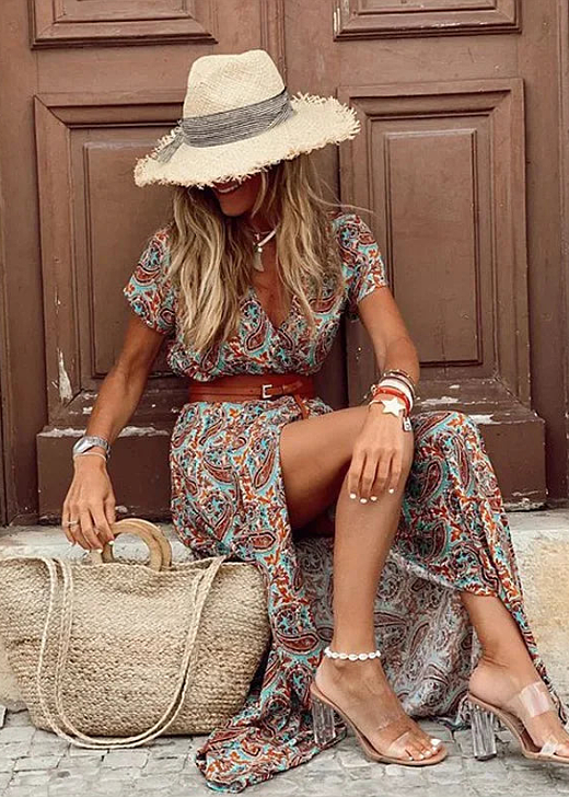 Women's Airy Flowing Boho Summer Maxi Beach Dress