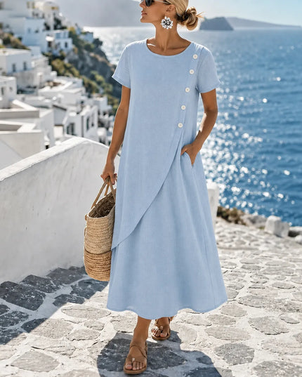 Women's Asymmetric Button Front Pocket Midi Dress