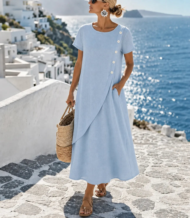 Women's Asymmetric Button Front Pocket Midi Dress