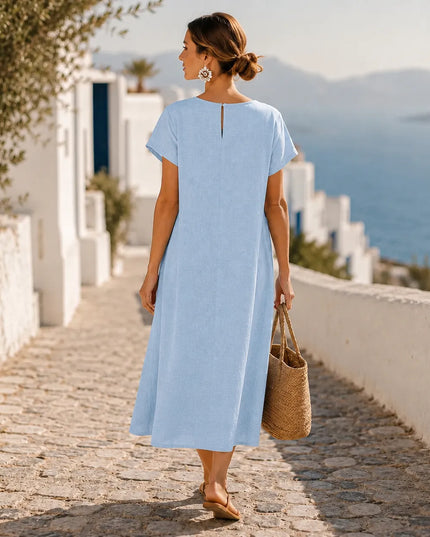 Women's Asymmetric Button Front Pocket Midi Dress