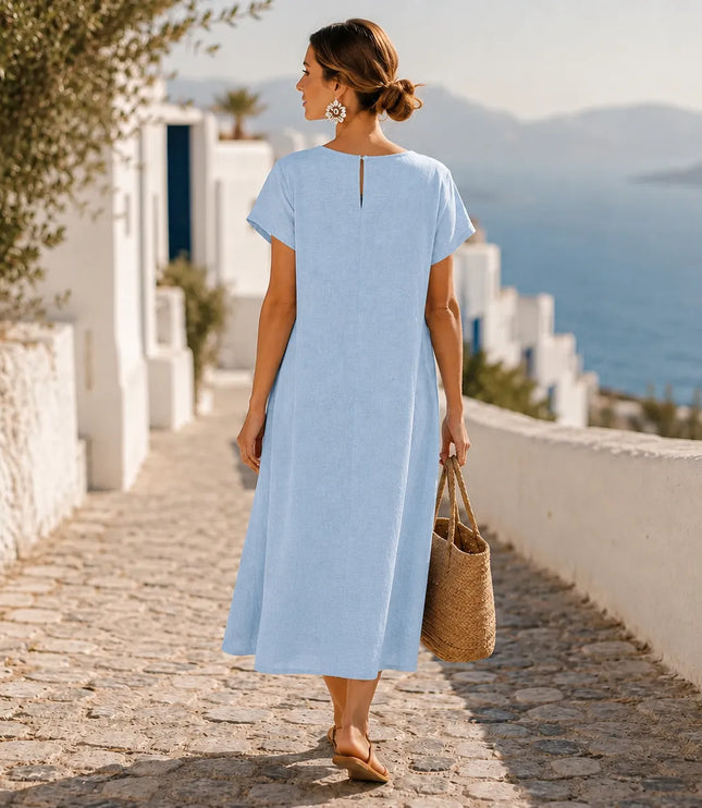 Women's Asymmetric Button Front Pocket Midi Dress
