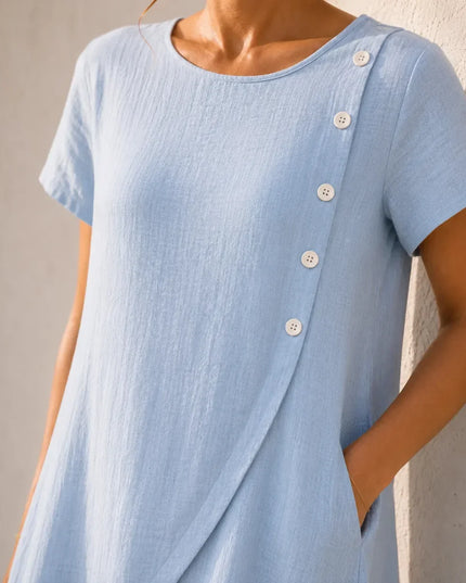Women's Asymmetric Button Front Pocket Midi Dress