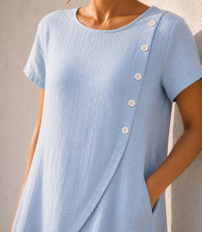 Women's Asymmetric Button Front Pocket Midi Dress