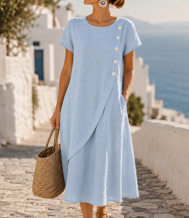 Women's Asymmetric Button Front Pocket Midi Dress