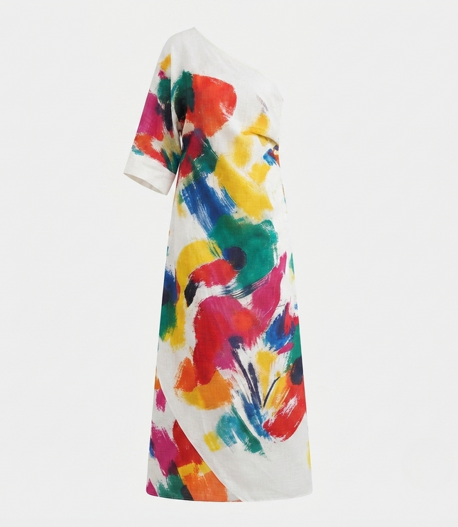 Women's Asymmetric Dress with a Bold Abstract Print