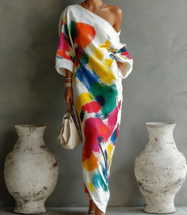 Women's Asymmetric Dress with a Bold Abstract Print