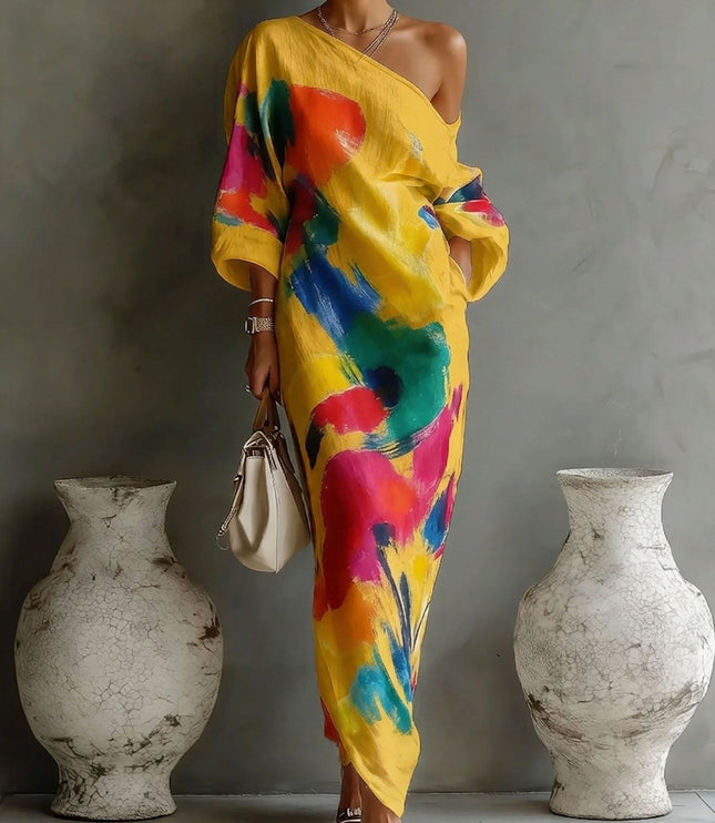 Women's Asymmetric Dress with a Bold Abstract Print