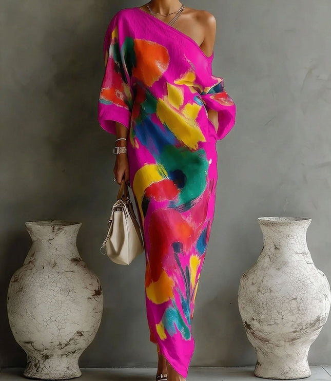 Women's Asymmetric Dress with a Bold Abstract Print