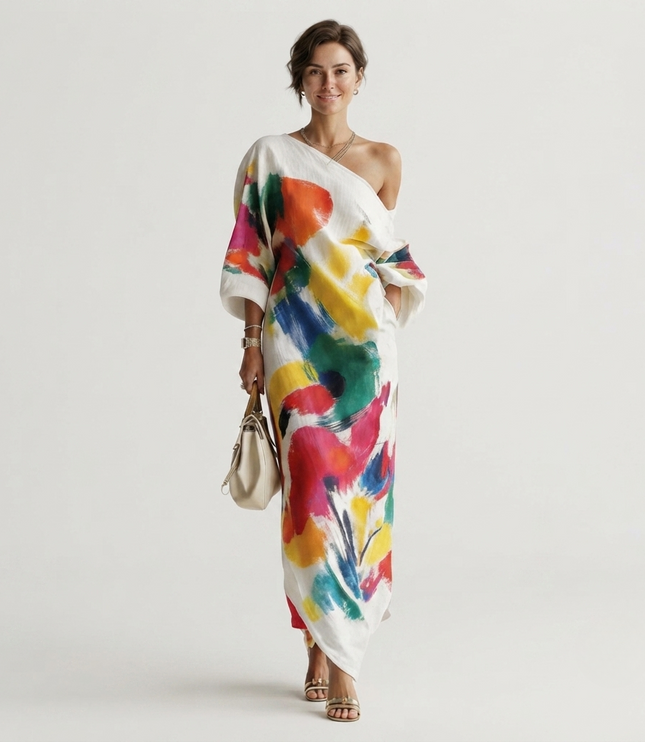 Women's Asymmetric Dress with a Bold Abstract Print