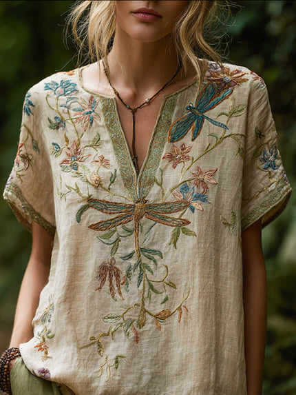 Women's Beige Relaxed Fit Floral Print Statement Blouse
