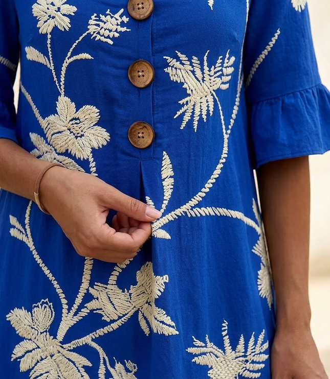Women's Bell Sleeve Floral Embroidered Midi Dress