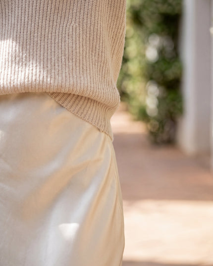Women's Bias-Cut Satin Maxi Dress with a Knit Cover-Up
