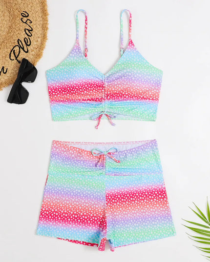 Women's Bikini Set with Ruched Shorts and a Tie-Front Top