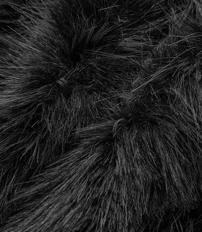 Women's Black Faux Fur Oversized Cropped Jacket