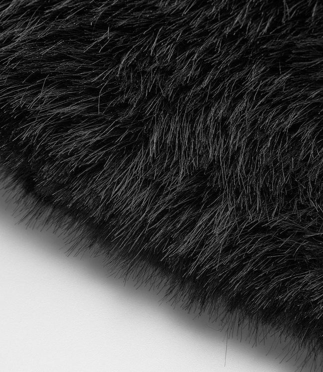 Women's Black Faux Fur Oversized Cropped Jacket