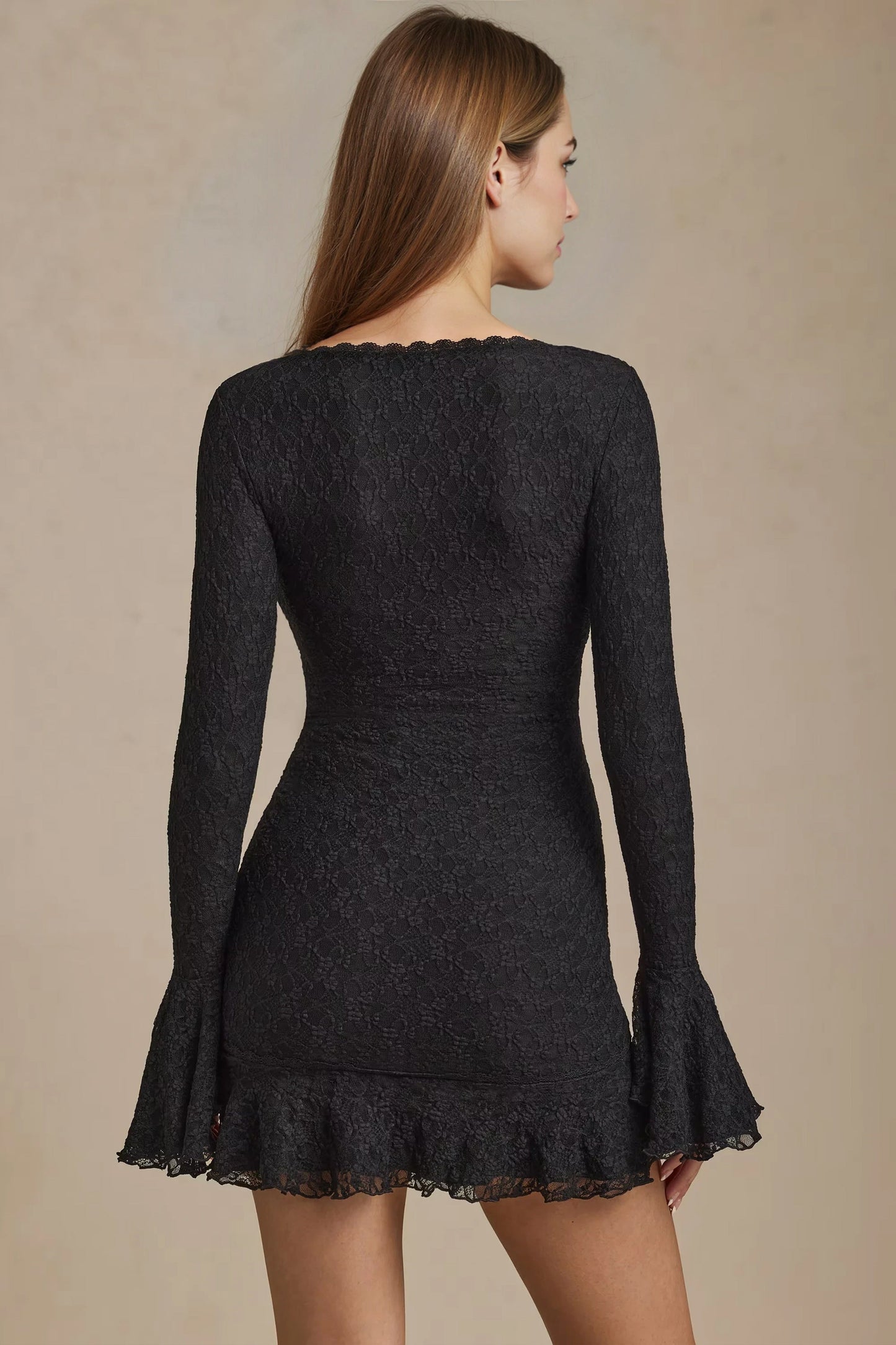 Women's Black Lace Long Sleeve Bodycon Homecoming Mini Dress