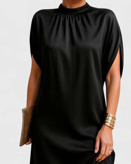 Women's Black Mock Neck Straight Fit Mini Cocktail Dress