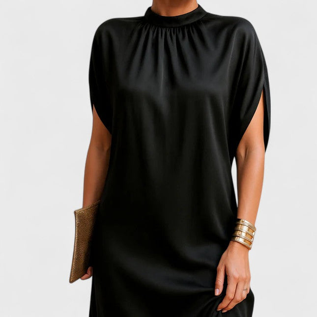 Women's Black Mock Neck Straight Fit Mini Cocktail Dress