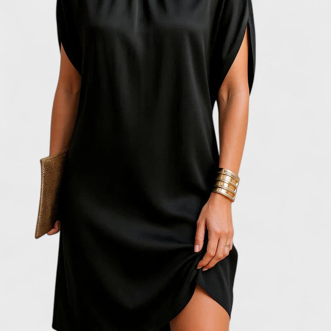 Women's Black Mock Neck Straight Fit Mini Cocktail Dress