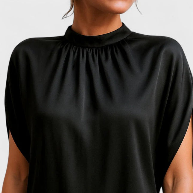 Women's Black Mock Neck Straight Fit Mini Cocktail Dress