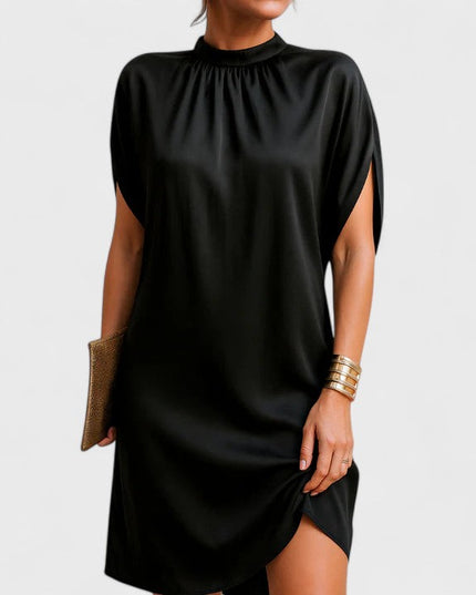 Women's Black Mock Neck Straight Fit Mini Cocktail Dress