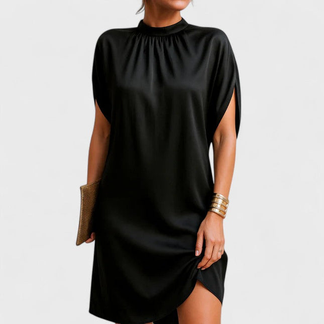 Women's Black Mock Neck Straight Fit Mini Cocktail Dress