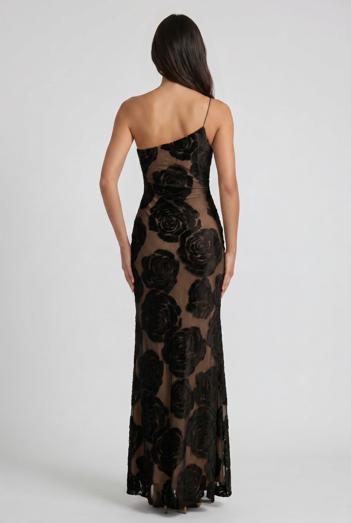 Women's Black Satin Ruched Cocktail Maxi Dress