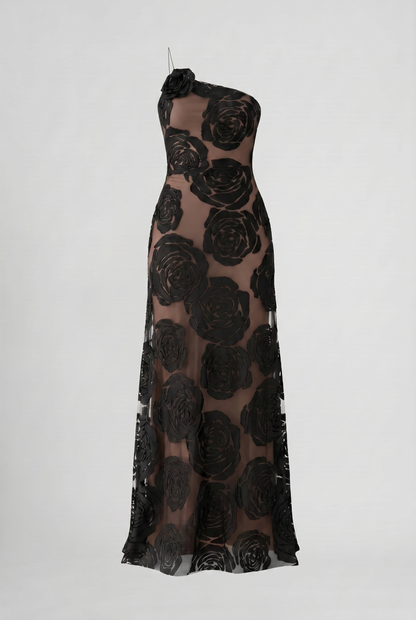 Women's Black Satin Ruched Cocktail Maxi Dress