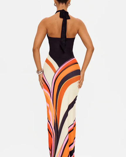 Women's Black Satin Sleeveless Cocktail Maxi Dress