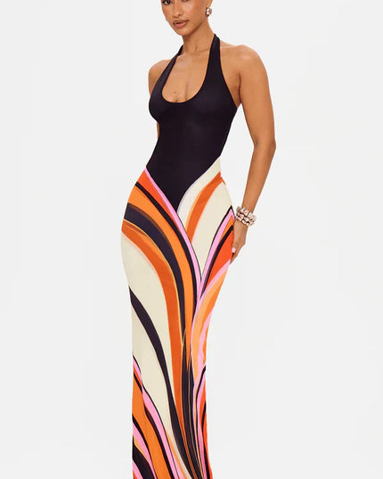 Women's Black Satin Sleeveless Cocktail Maxi Dress