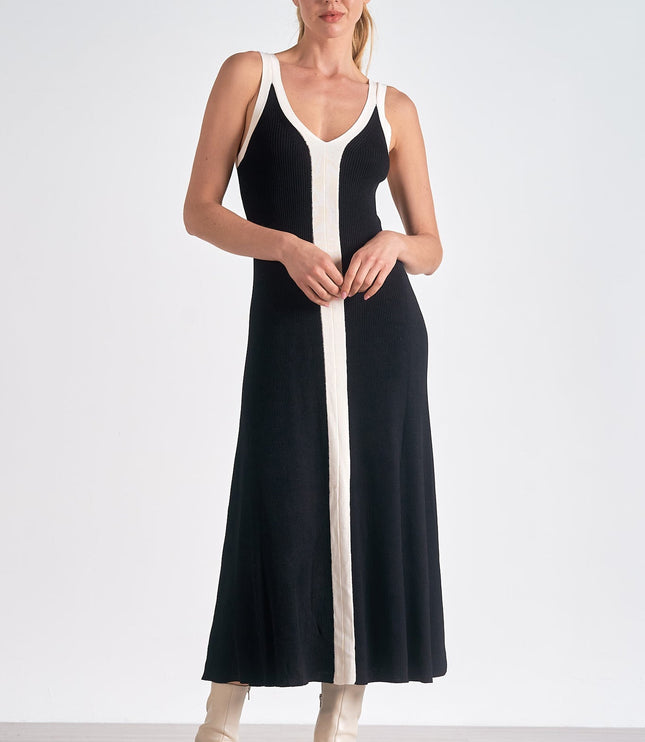 Women's Black Satin Sleeveless Cocktail Midi Dress