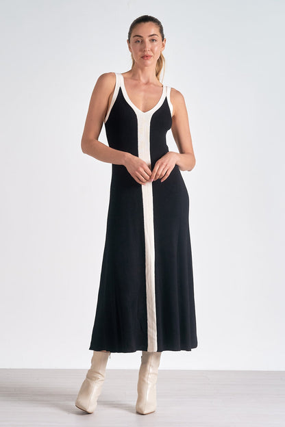 Women's Black Satin Sleeveless Cocktail Midi Dress