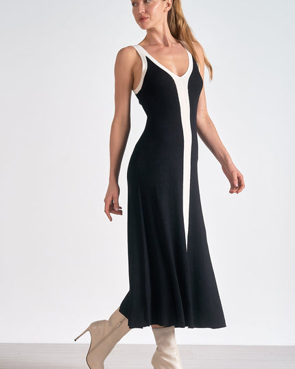 Women's Black Satin Sleeveless Cocktail Midi Dress