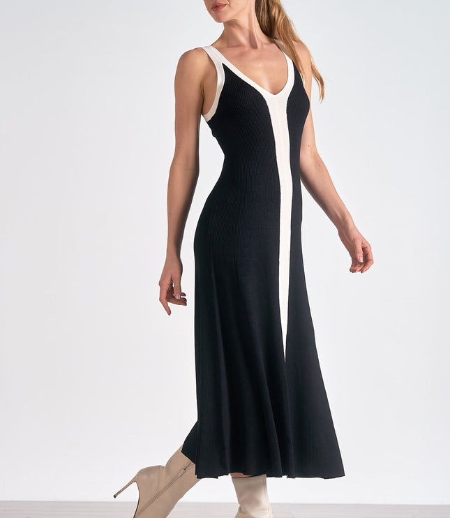 Women's Black Satin Sleeveless Cocktail Midi Dress