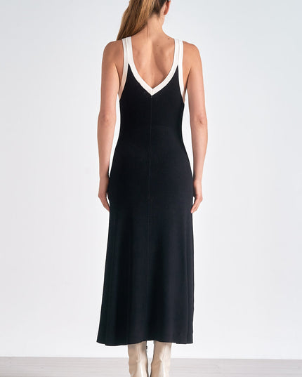 Women's Black Satin Sleeveless Cocktail Midi Dress
