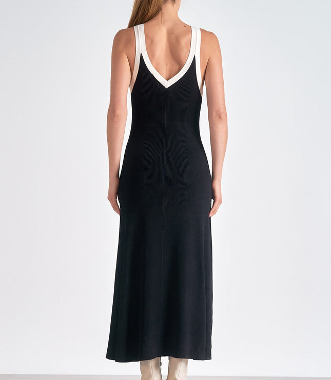 Women's Black Satin Sleeveless Cocktail Midi Dress
