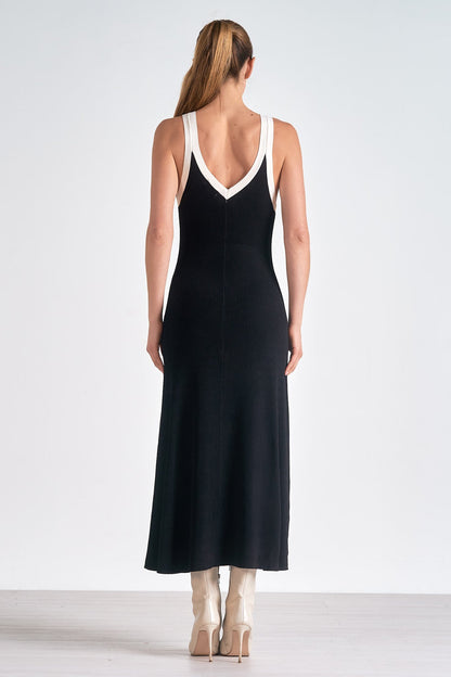 Women's Black Satin Sleeveless Cocktail Midi Dress