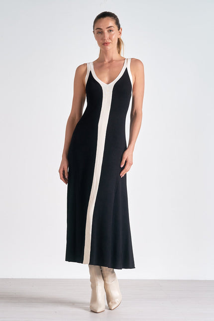 Women's Black Satin Sleeveless Cocktail Midi Dress